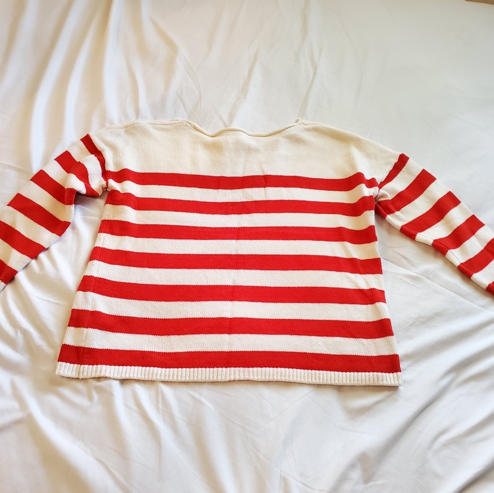 Red striped cream knit sweater - Picture 2 of 3
